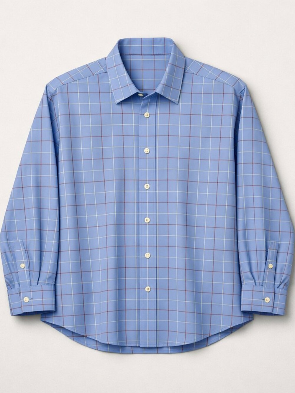 Haggar Men’s Slim Fit Light Blue Grid Dress Shirt | Size 17–17.5